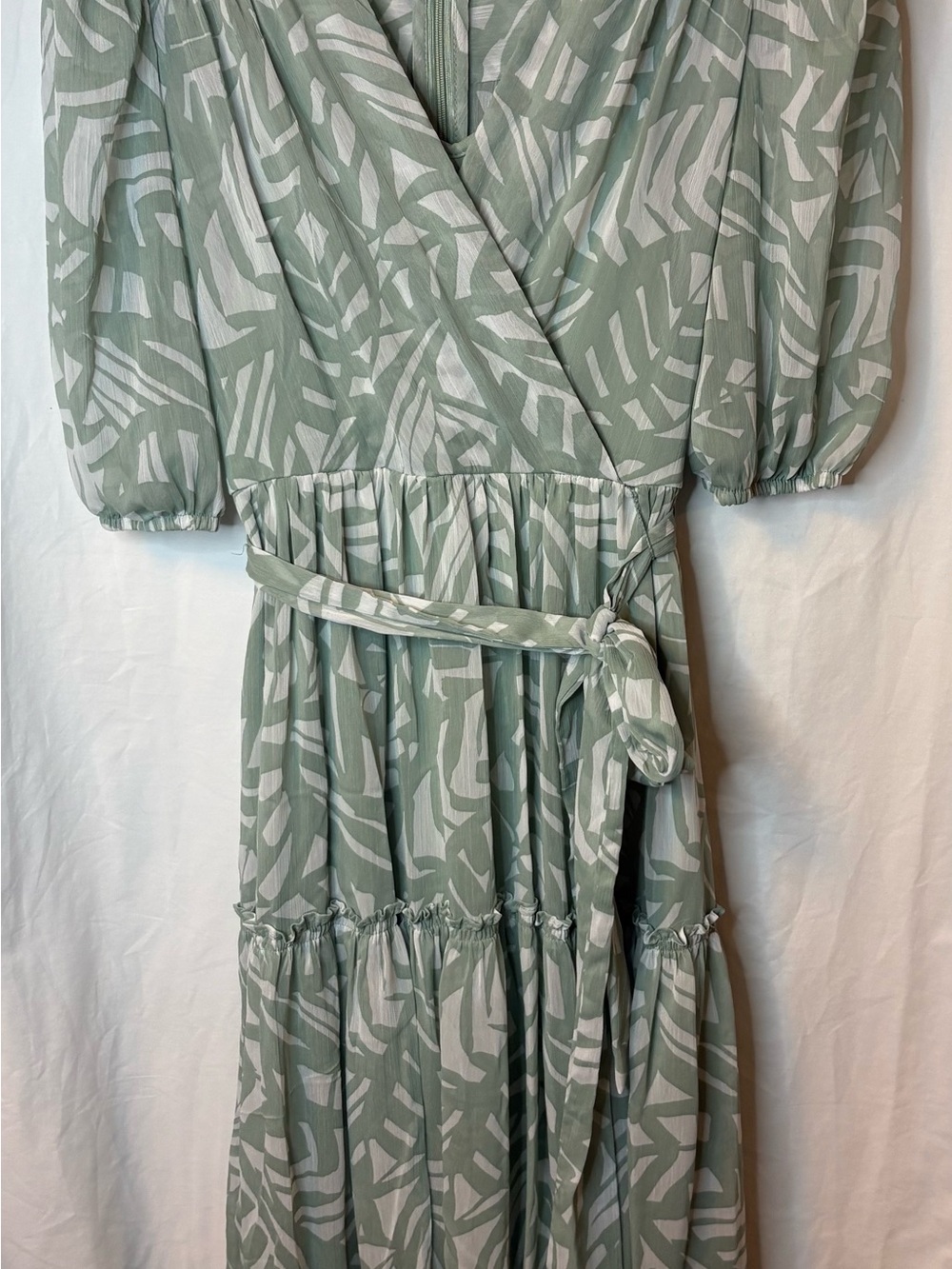 Calvin Klein Sage Green and White Printed Maxi Dress
